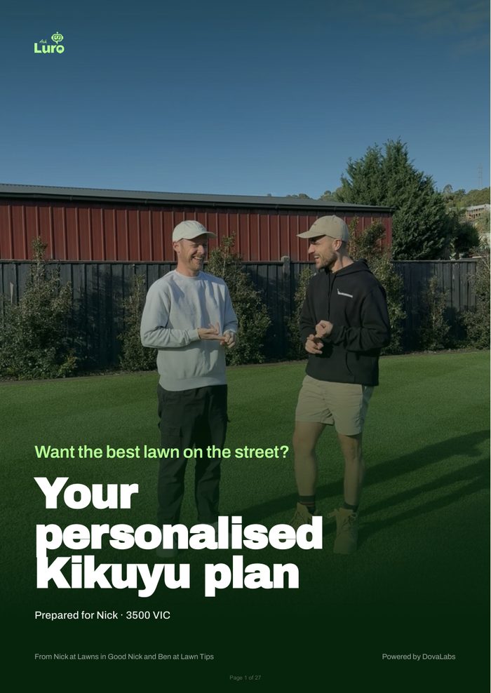 Cover of a personalised Luro kikuyu plan