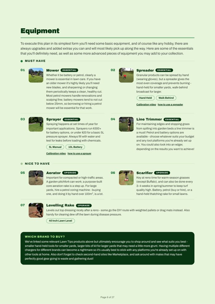 Equipment page from a Luro plan