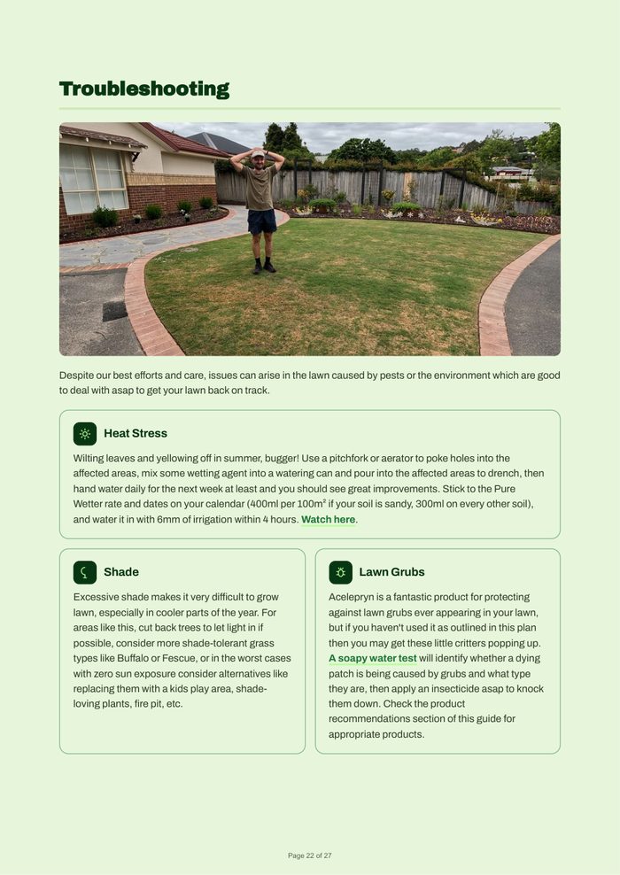 Troubleshooting page from a Luro plan